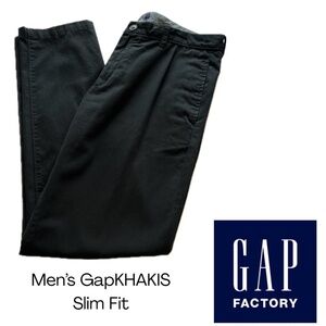 GapKHAKIS Men’s Khakis in Black Cotton Slash Pockets Slim Fit Size 33/32